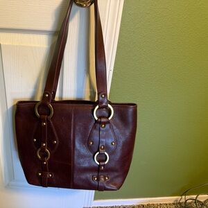 Chocolate Leather Tote Bag with Gold Accents